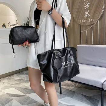

3 Pcs Women Leather Handbags Set Leather Large Tote Shopping Bags Black Big Shoulder Bag Female Fashion Composite Bags 2020 Sac