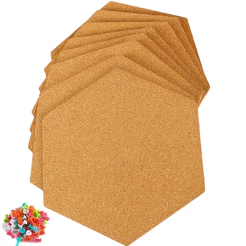 

8Pcs Hexagon Self Adhesive Cork Tiles with 50 Push Pins for Wall Bulletin Boards Pictures Office Memo and Home Decor