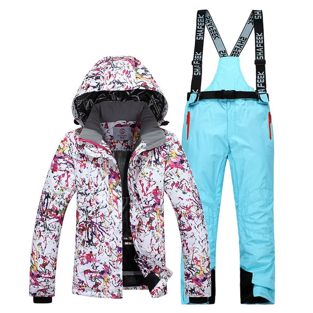Толстый теплый лыжный костюм для женщин водонепроницаемый ветрозащитный лыжный костюм и куртка для сноуборда брюки комплект женские зимние костюмы уличная одежда - Цвет: color14