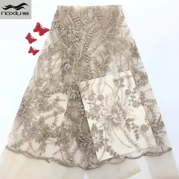 

Madison African Mesh Lace Fabric 2020 High Quality Handmade Beaded Flower Pattern French Lace Fabric For Nigerian Dress