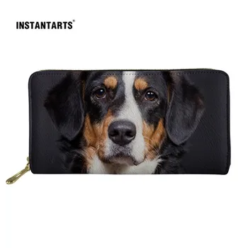 

INSTANTARTS 3D Cute Dog Print Leather Wallets Women Bernese Mountain Dog Pattern Functional Card Holder Travel Beach Handbag