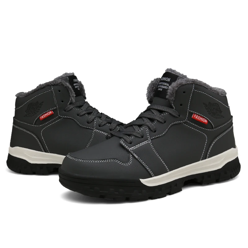 

Men Outdoor Boots 2019 Winter Leather Warm Snow Boots Men Hiking Boots Work Shoes Men Footwear Fashion Rubber Ankle Shoes 39-46