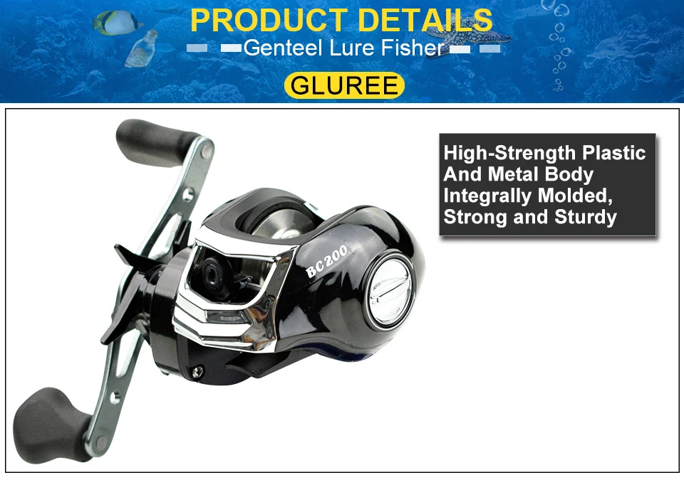 GLUREE Baitcasting Fishing Reel 17+1BB 7.11 220g Metal Line Cup Silver Black Left Right Hand Lure Fishing FreshSalt Water Reel (12)