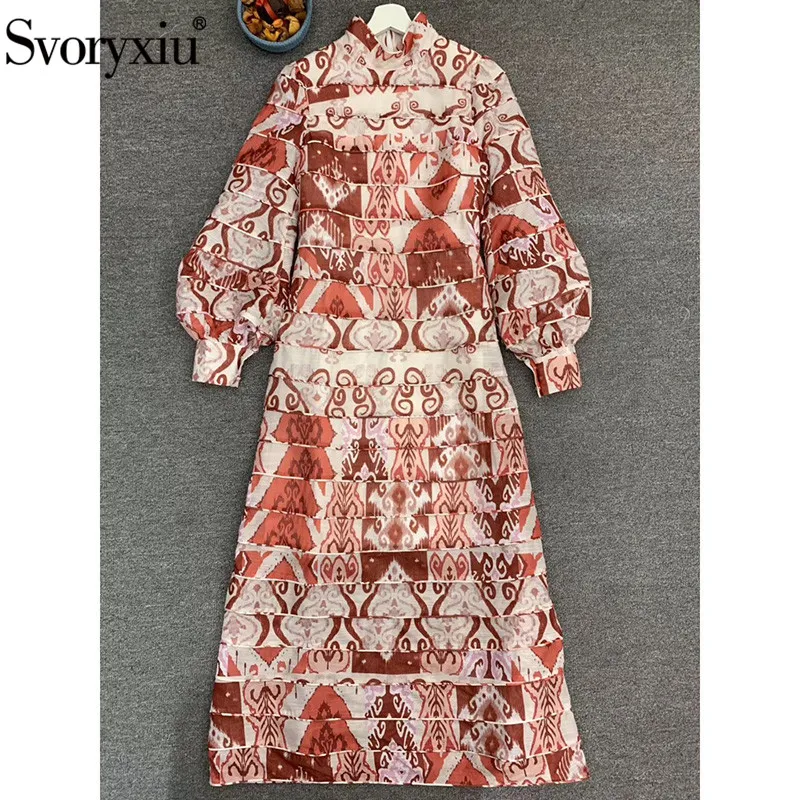 Svoryxiu Designer Fashion Lente Zomer Lantaarn Lange Mouwen Lange Jurk Vrouwen Stand Kraag Afdrukken Elegante Feestjurken 2020 Svoryxiu Designer Fashion Lente Zomer Lantaarn Lange Mouwen Lange Jurk Vrouwen Stand Kraag Afdrukken Elegante Feestjurken 2020