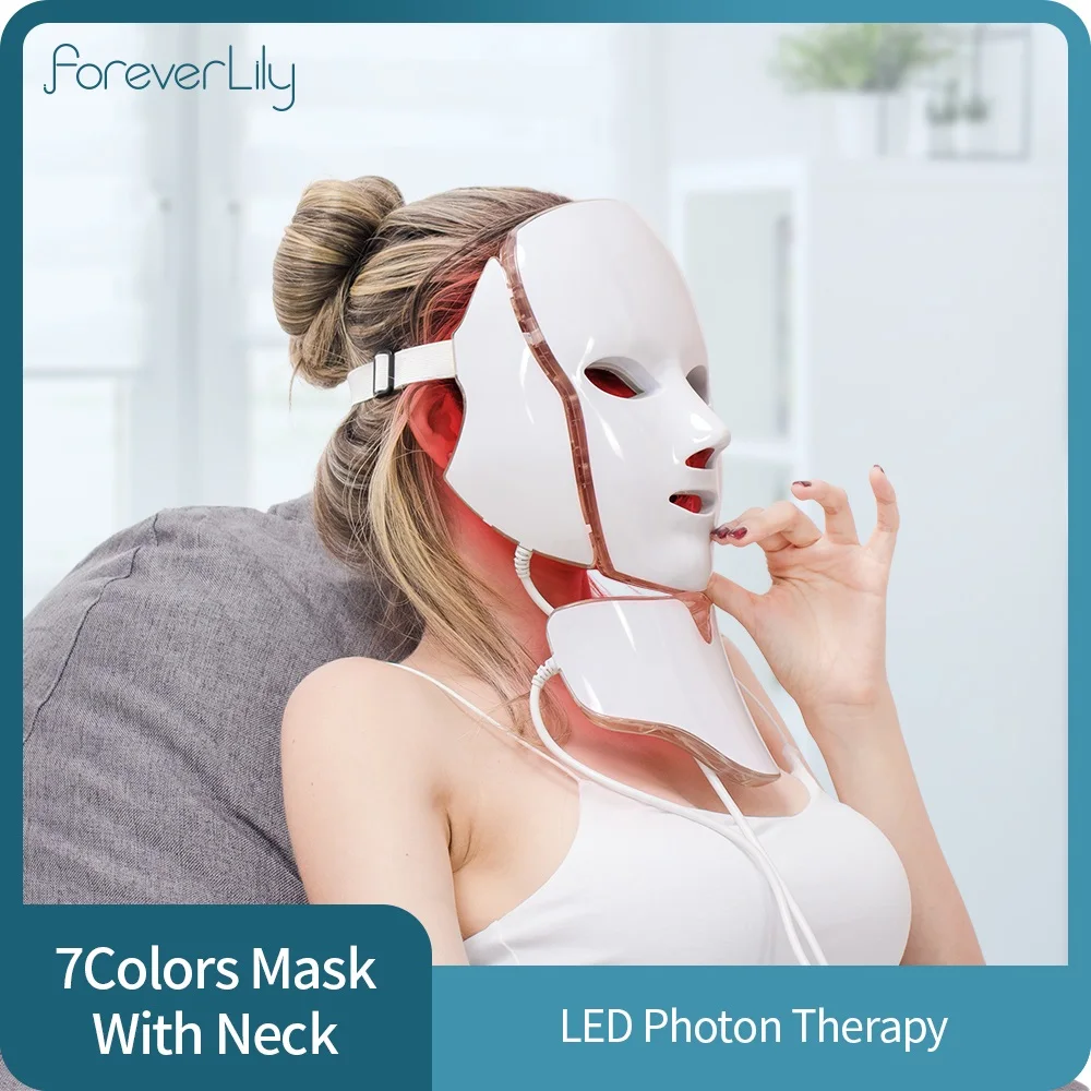 Foreverlily 7 Colors Led Facial Mask Led Korean Photon Therapy Face Mask Machine Light Therapy Acne Mask Neck Beauty Led Mask