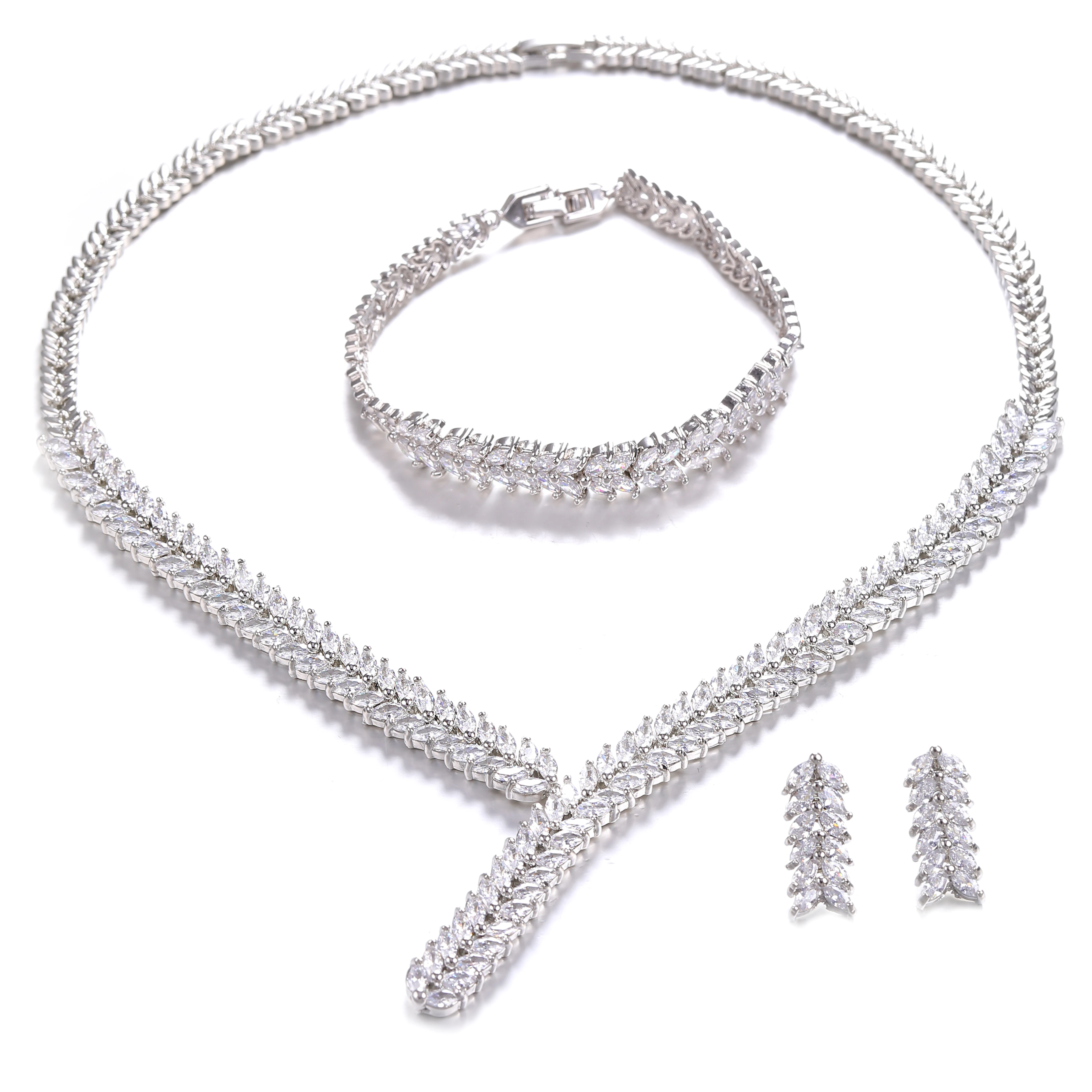 Ювелирный Комплект из колье и серёг с фианитом|Ювелирные наборы для невесты| |