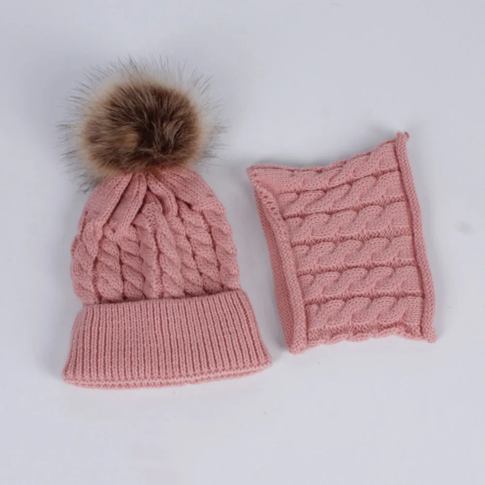 CYSINCOS Winter Warm Knitted Beanie Cap+Scarf Keep Warm 2Pcs Set Kids Cap Baby Hat Winter New Toddler Baby Girls Boys Solid Hat - Цвет: E542664