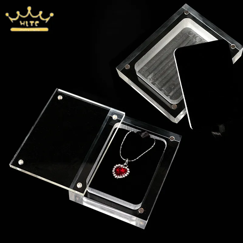 

Transparent Jewelry Display Box Pendant Necklace Case Jewelry Gift Box Acrylic Showing Case Holder 4 Sizes