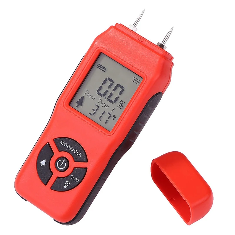Handheld Two Pins Digital Wood Moisture Meter Wood Humidity Tester Timber Damp Detector with LCD Display Probe Range 2%-70