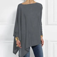 Cotton Irregular Women Blouses Shirt 2022 Autumn Female Solid Pullover Tops Casual O Neck Long Sleeve Blouse Ladies Tunic Blusas - Image 2