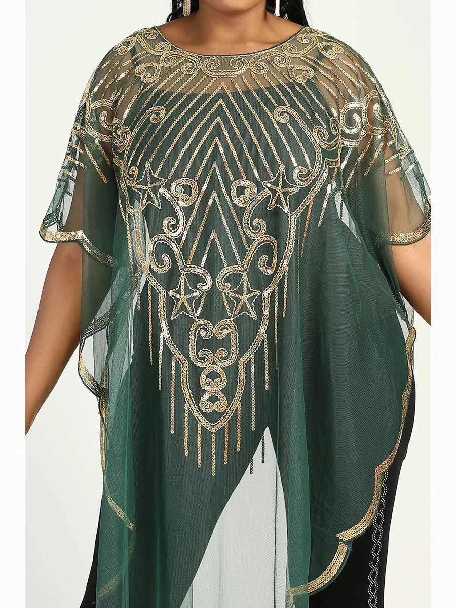 Summer new african women s fashion gown chiffon batwing sleeve sequins and fringes loose versatile