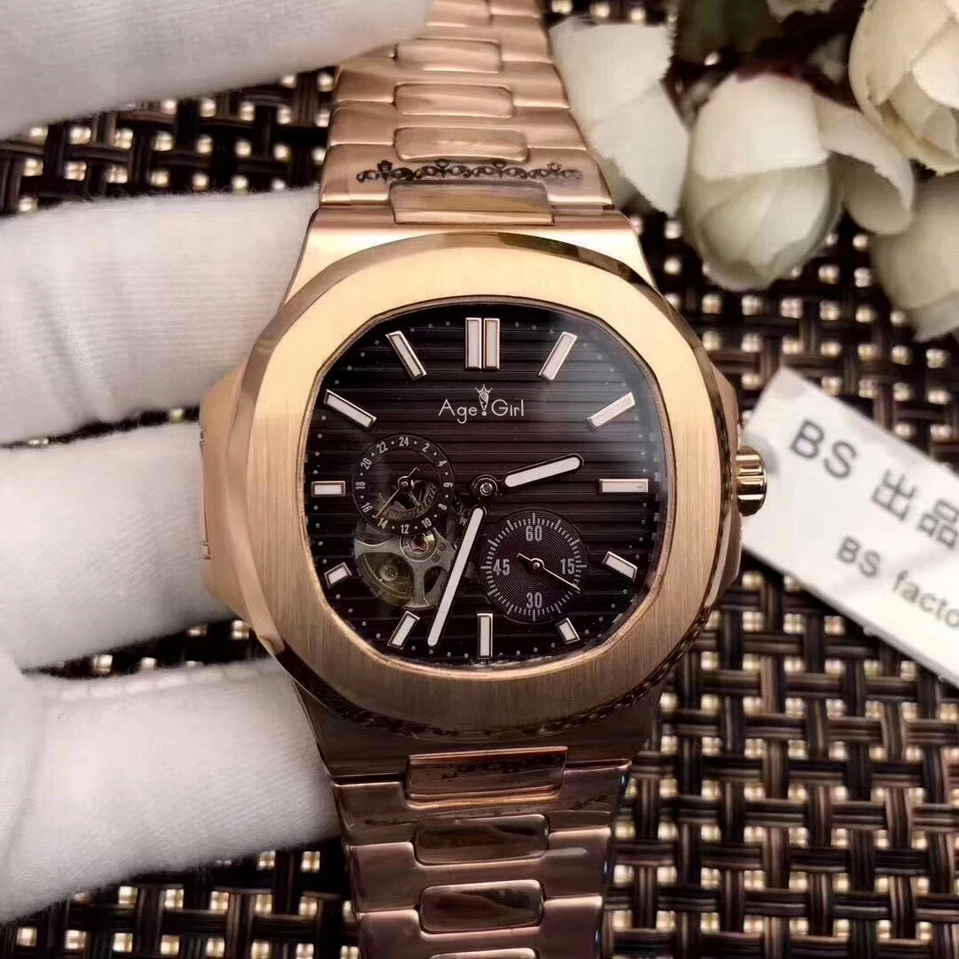  Famous Brand New Automatic Mechanical Men Watch Sapphire Rose Gold Tourbillions Watches Silver Blac