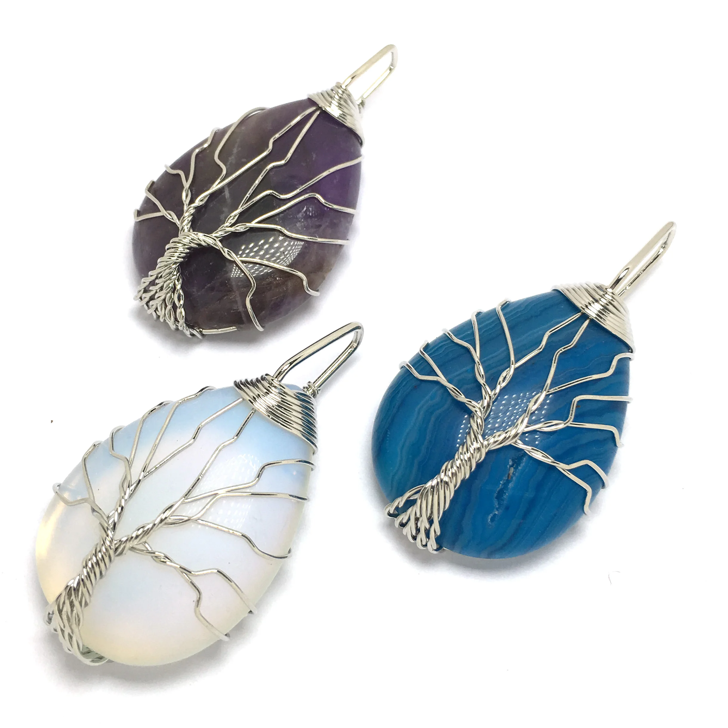 Ожерелье с подвеской из натурального камня ожерелье цветной проволочной