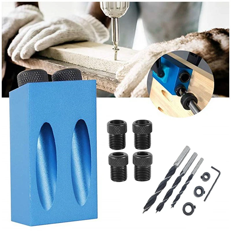 

14Pcs/Set Pocket Hole Jig Kit 6/8/10mm Drive Adapter for Woodworking Angle Drilling Holes Guide Dowel Jig Wood Tools