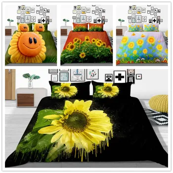 

New Style Warm Bedding Set Single Double King Size for Home Textile Bed Set with Lovely Sun Flowers Quilt Cover of Bedclothes