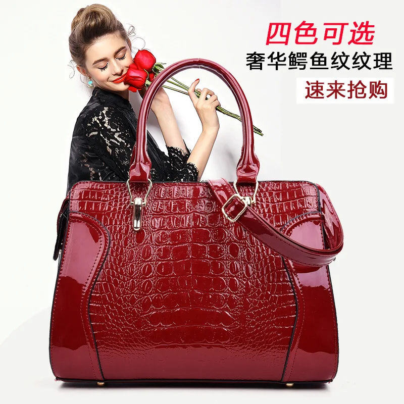 

2018 New Style WOMEN'S Bag Patent Leather Alligator Print Handbag Occident Fashion Stereotypes Shoulder Oblique Large Bag