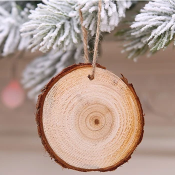 

10pcs/pack Christmas Decoration Ornaments Xmas Tree DIY Round Wood Chips Pendant R9JC