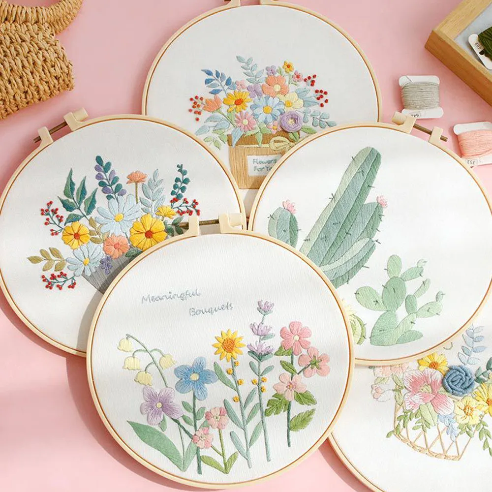 Flower Pattern Embroidery Kit DIY Cross Stitch Set for Beginner Flowers Pattern Printed Sewing Art Craft Painting Home Decor