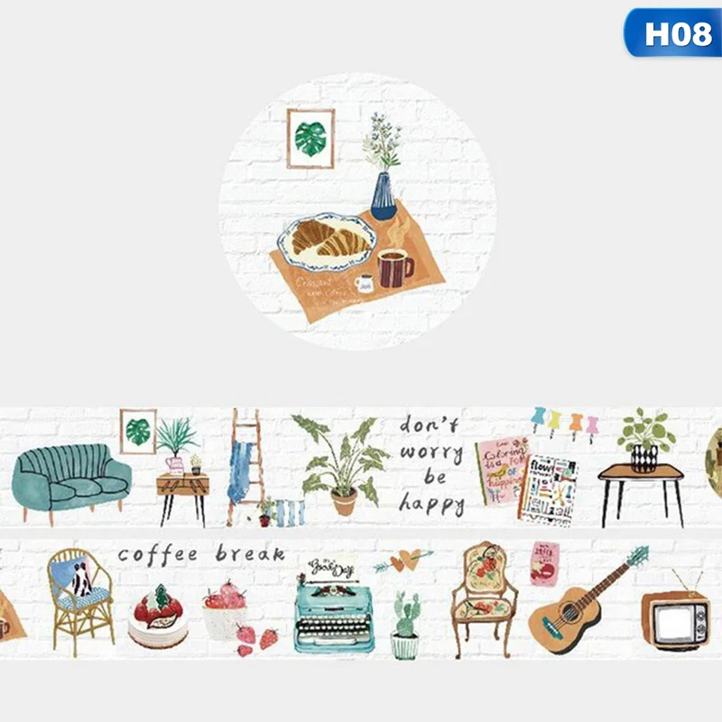 H08 Свежее искусство еда и жизнь васи клейкая лента DIY Скрапбукинг наклейка этикетка Маскировка для ремесла лента - Цвет: H08