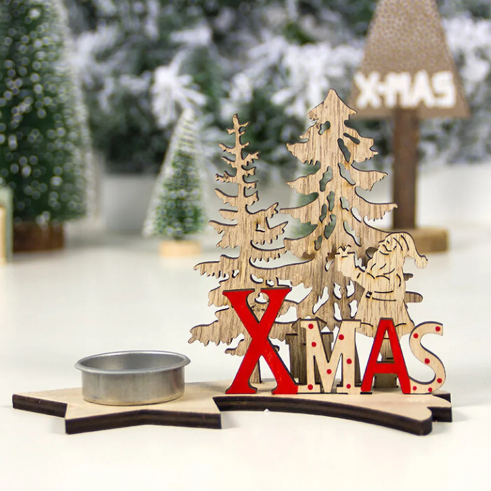 Рождественский деревянный подсвечник, украшение, натуральный подсвечник из дерева, форма елки для дома, рождественские украшения