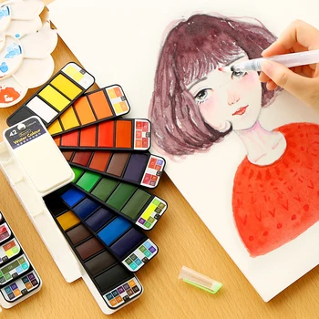 

Fan-shaped solid watercolor paint set for beginners hand-painted through portable portable color paint pen brush painting tools