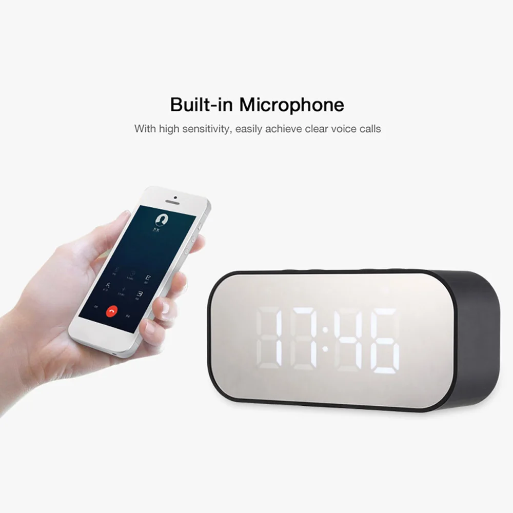 Беспроводной Bluetooth 5,0 динамик светодиодный дисплей музыкальный будильник 3,7 V 2000mAh 7.4wH зарядка 140 мм* 65 мм* 44 мм телефон