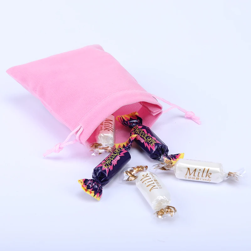 Pink Color Separation Flannel Bags Jewelry Gift Display Packing Bags Velvet Drawstring Pouches Gift Xmas 10Pcs
