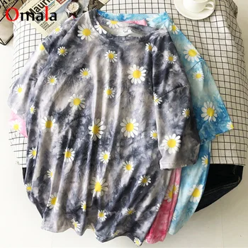 

harajuku ulzzang Flowers printed Short Sleeve T-shirts graphic tees Women Oversize Tshirt Female Casual gray Tops Street t shirt