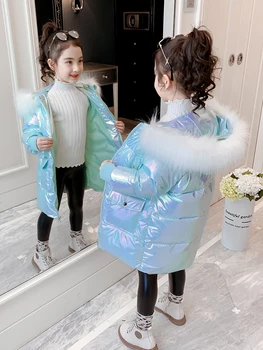 

OLEKID 2020 Winter Shiny Jacket For Girls Hooded Warm Children Girls Winter Coat 3-14 Years Kids Teenage Cotton Parkas Outerwear