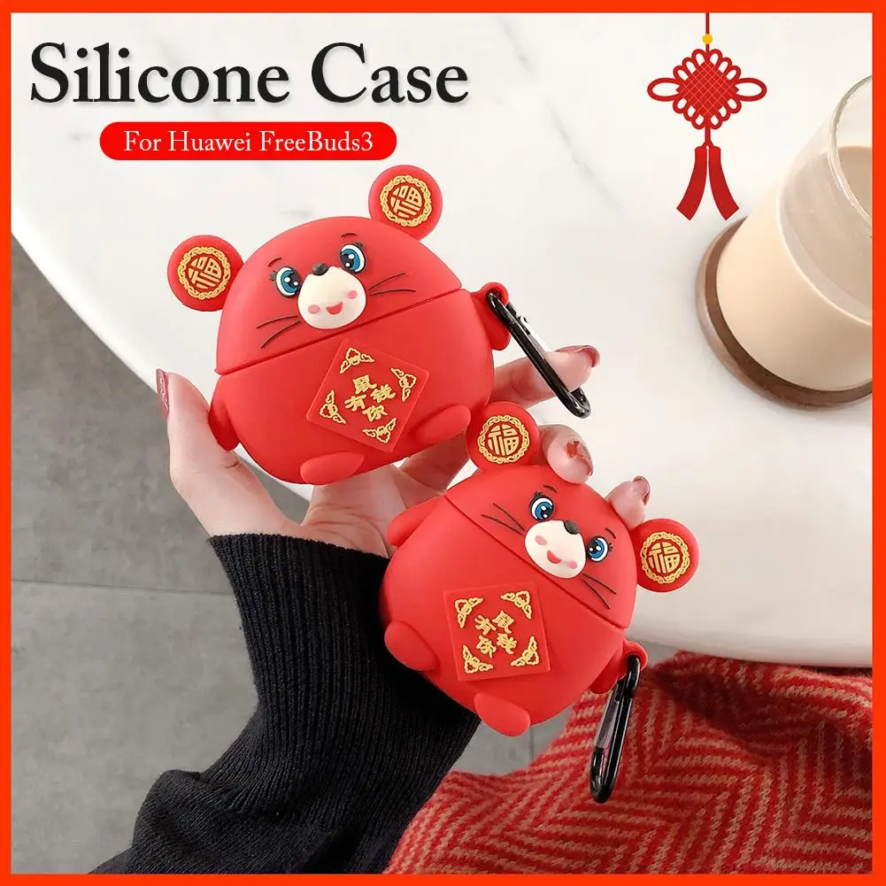

Red Cute Headphone Case For Huawei Freebuds 3 Soft Silicone Case Wireless Bluetooth Headset Shell Protection Box For Freebuds3