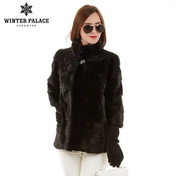 

Winter Fashion Slim fur coat natural mink stand Collar good quality mink fur coat women natural black women mink coat