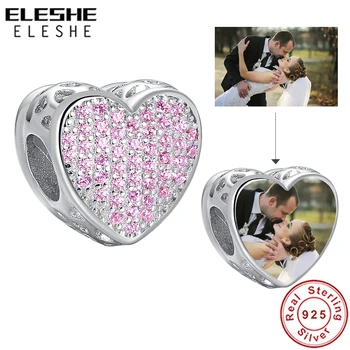 

925 Sterling Silver Charm Bead Pink CZ Romantic Love Heart Charms Fit Original Bracelets Personalized Custom Photo DIY Jewelry