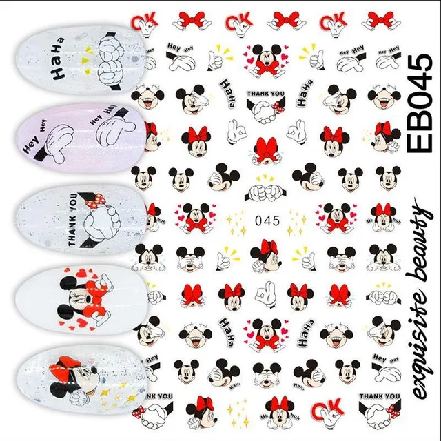 1PCS Disney Cartoon Anime Collection Star Design Nail Sticker Mickey Mouse Donald Duck Lion King Mermaid Stitch Nail Slider EB045