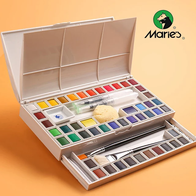 MeiLiang Watercolor Paint Set, 36 Colors in Portable Box with Metal Ring  and 7 Paint Brushes, Art Supplies for Painting, Pretty Excellent Watercolor