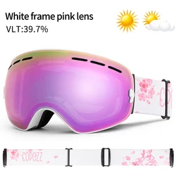COPOZZ Professional Anti-Fog UV400 Ski & Snowboard Goggles (Pink goggles only)