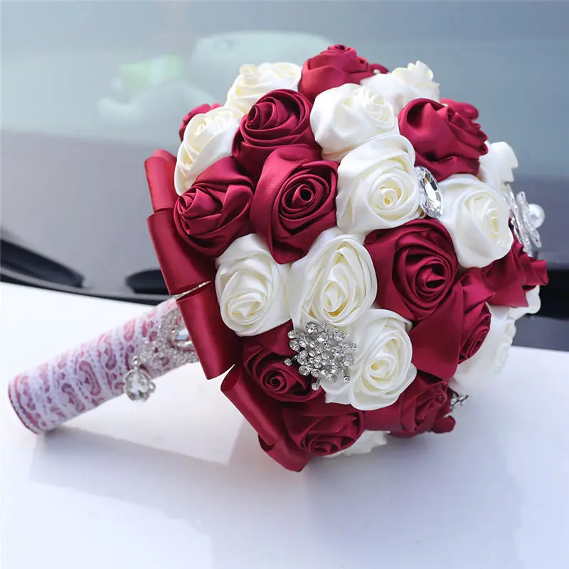 20CM High Quality Artificial Flower Bridesmaid Bouquets Handmade Foam Flowers Bride 's Bouquet Silk Rose Holding Flowers Bouquet