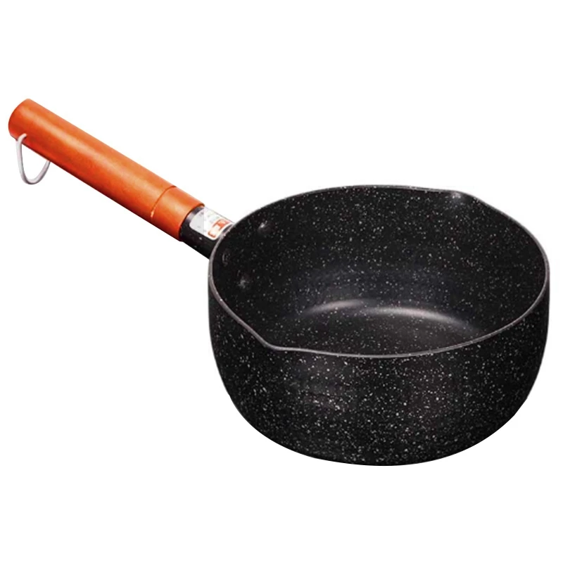 

New-20Cm Soup Stock Pots Maifan Stone Cookware With Wooden Handle Milk Pot Universal Frying Pan Black Aluminum Snow Non-Stick So