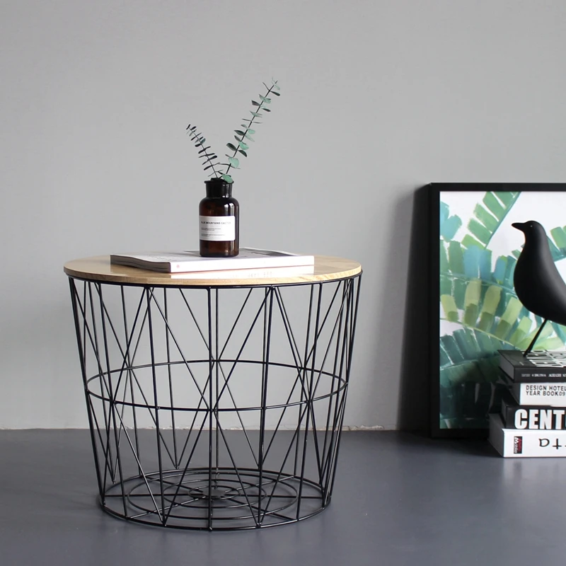 Wind Iron Side Table Small Coffee Table Solid Wood Small Round Table Bedside Table Corner Storage Basket Basket Storage Basket Wind Iron Side Table Small Coffee Table Solid Wood Small Round Table Bedside Table Corner Storage Basket Basket Storage Basket