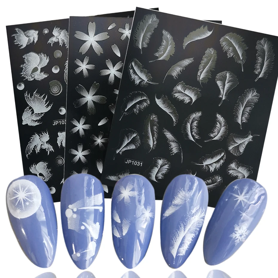 5D Nail Sticker Rose Feather Engraved Embosse Design Transfer Decals Slider Wraps DIY Nail Art Decoration GLJP1019-JP1036 nail stickers nail art decoration nail decals