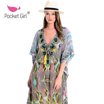 

Pocket Girl 2020 Beach Cover Ups Dress Printed Animal Print Wrap Slip Tunic Summer Women Tunics Sarong Beach Mat Wear Cover Up