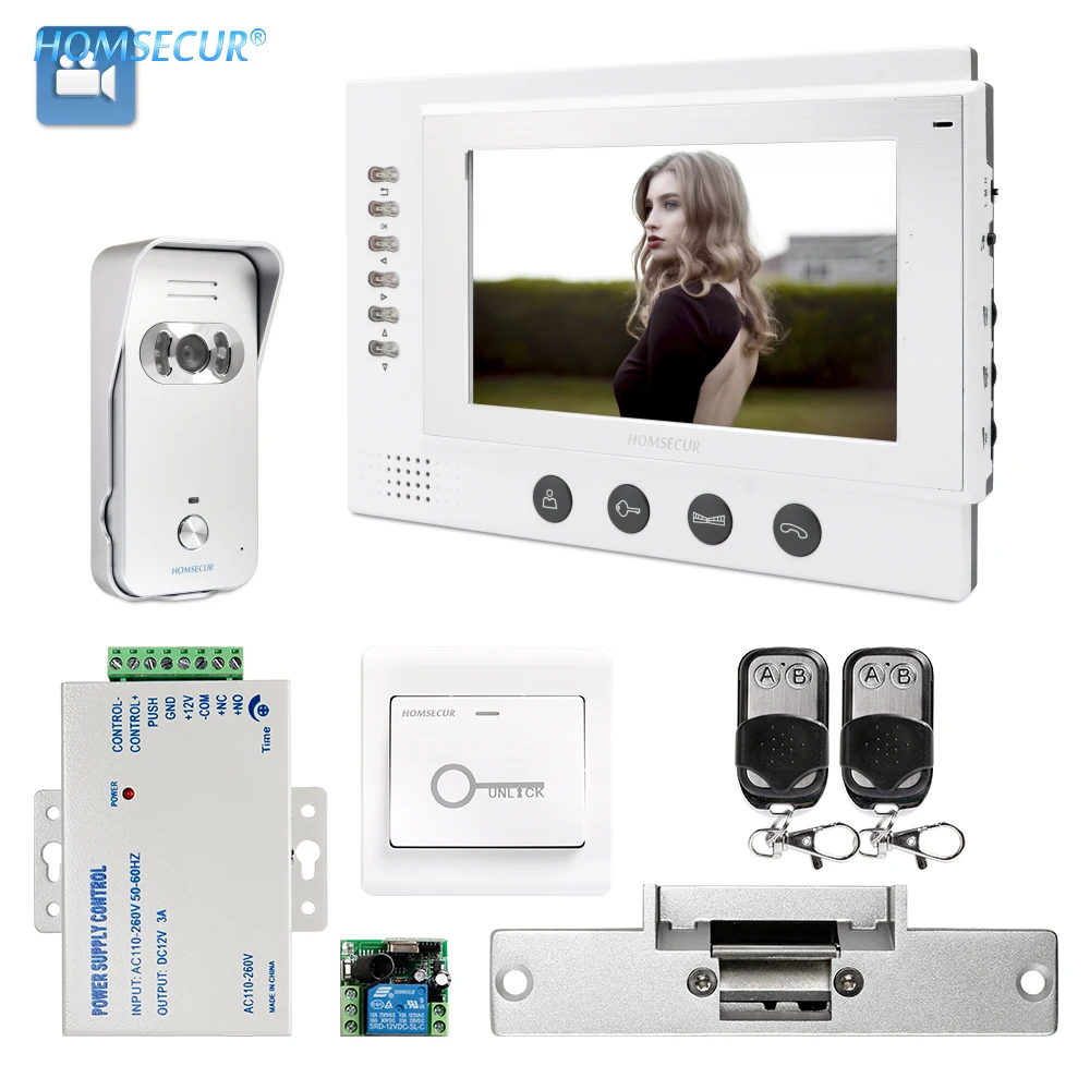 HOMSECUR 7\ Video Door Entry Phone Call System Electric Strike Lock Silver Outdoor Unit Exit Button TM701R-W+TC021-S HOMSECUR 7\ Video Door Entry Phone Call System Electric Strike Lock Silver Outdoor Unit Exit Button TM701R-W+TC021-S
