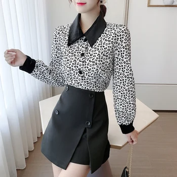 

COIGARSAM Full Sleeve Shirt Womens tops New Spring Leopard Women shirts 8202