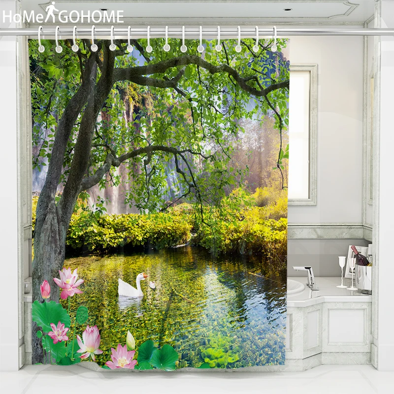 

Lotus Pond Tree 3D HD Printed Shower Curtains Flowers Waterproof Moistureproof Bathroom Curtains Case tende Bohemia Bath Curtain