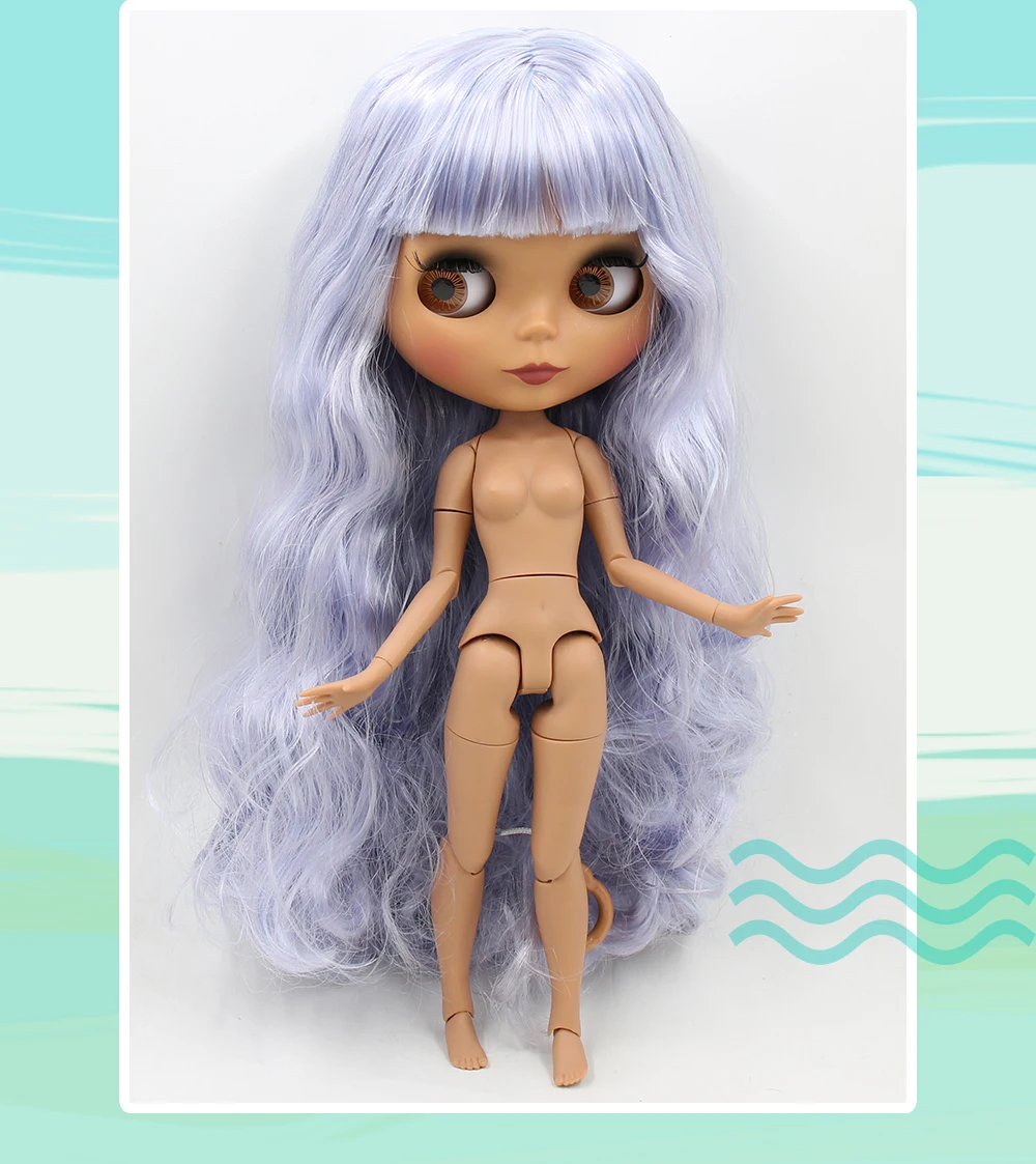 Neo Blythe Doll with Purple Hair, Dark Skin, Matte Cute Face & Factory Jointed Body 1