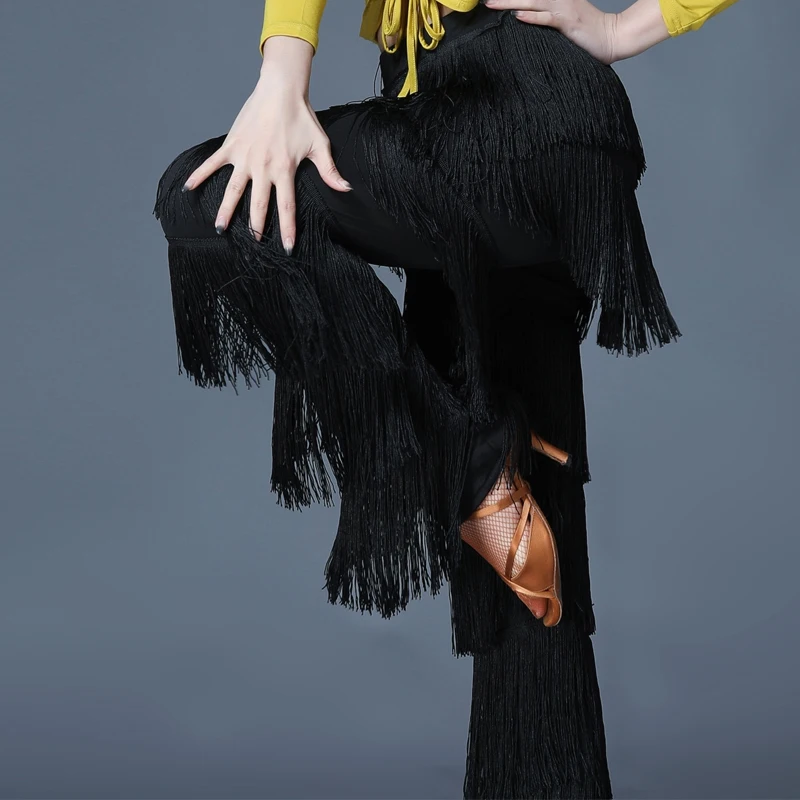 Adult Latin Dance Pants Fringe Dance Top Ballroom Samba Salsa Tassels Trousers Performance Clothes dance pants