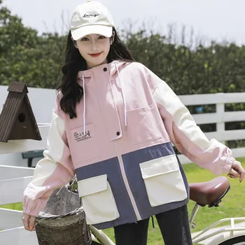 

#9006 Plus Size Jacket Coat For Women Spring Autumn Long Sleeve Hooded Casual Loose Jackets Coats Ladies Harajuku Outwear Korean