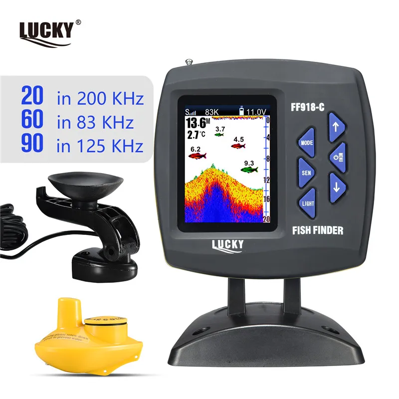 LUCKY FF918-C100WDS Color Screen Boat Fish Finder Dual Frequency Wired& Wireless water depth boat fish finder Russian menu