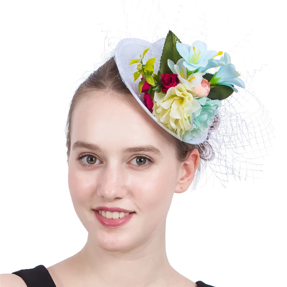 Silk Flower Top Hats Cap Veils Fascinator Women Hair Clip Costume Hair