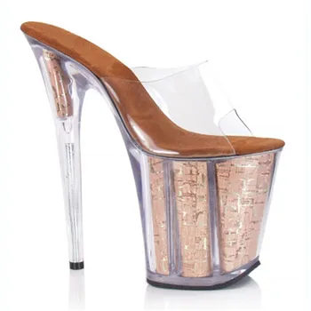 

20cm dress pole dance sky-high glass high heel shoes evening party female non-slip party bar mitzvah thin heel nightclub