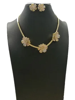 

Accking Luxury 2pcs Jewelry Sets flower For Women Cubic Zircon wedding EARRING AND NECKLACE Bridal Jewelry Sets AFRICAN